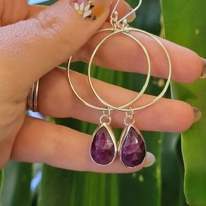 Handmade sterling silver hoop earrings with rubie's